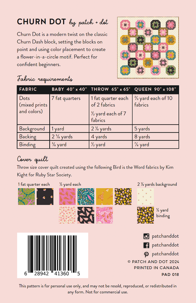 PRINTED Churn Dot Quilt Pattern