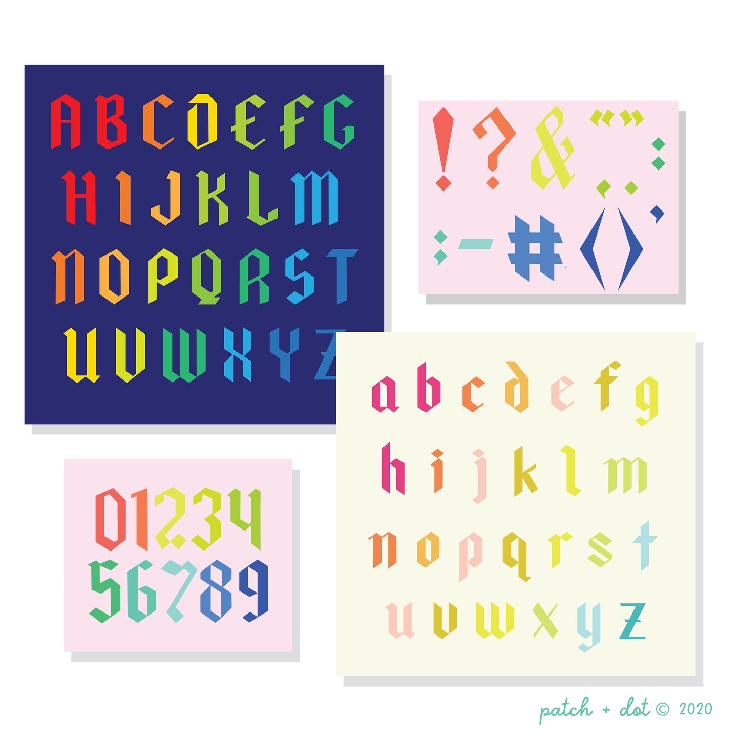 Blackletter Alphabet Quilt Pattern - Complete FPP Letter Set