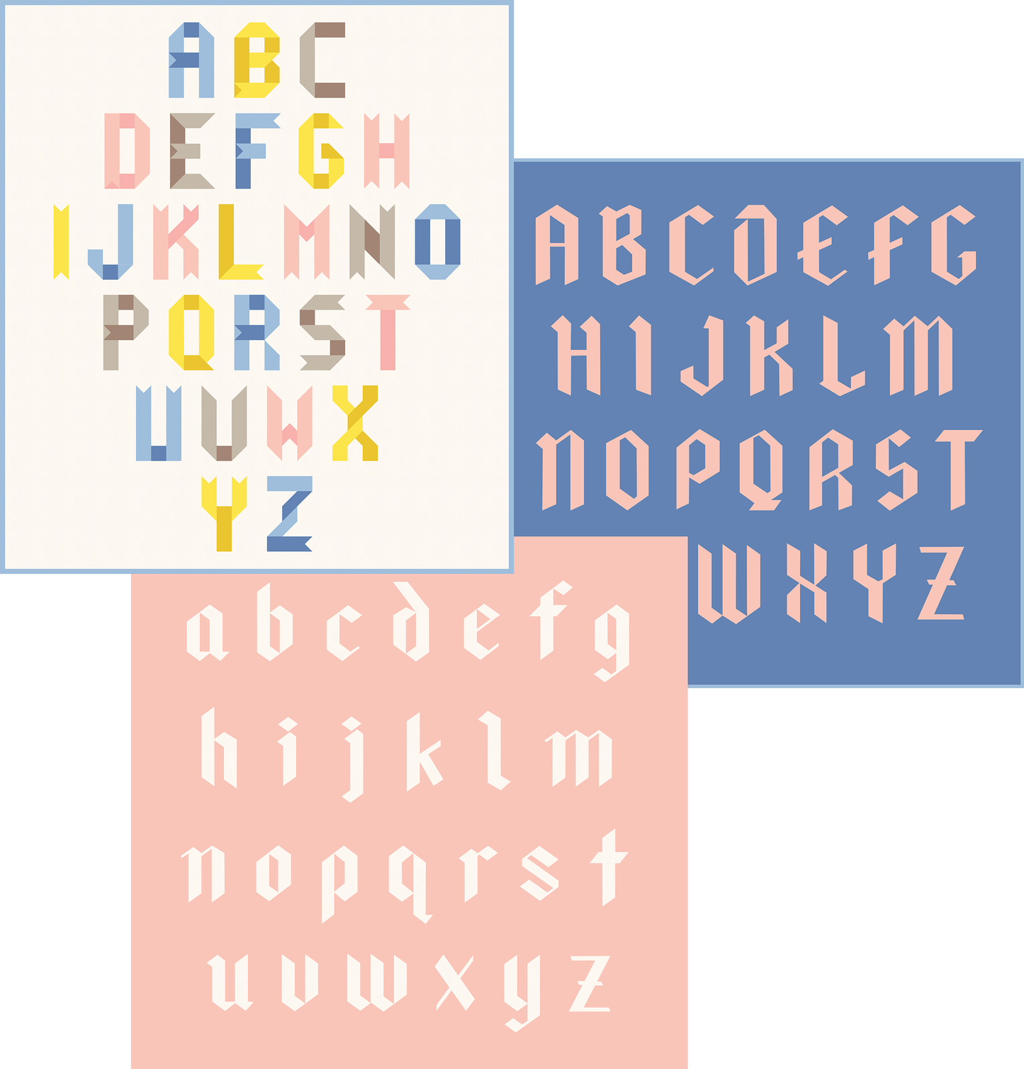Blackletter & Ribbon Alphabet Quilt Pattern Bundle – Uppercase, Lowercase & Ribbon Letters – FPP PDF