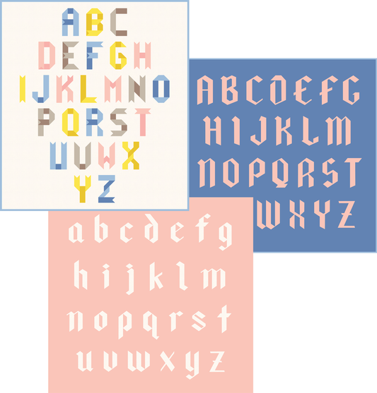 Blackletter & Ribbon Alphabet Quilt Pattern Bundle – Uppercase, Lowercase & Ribbon Letters – FPP PDF