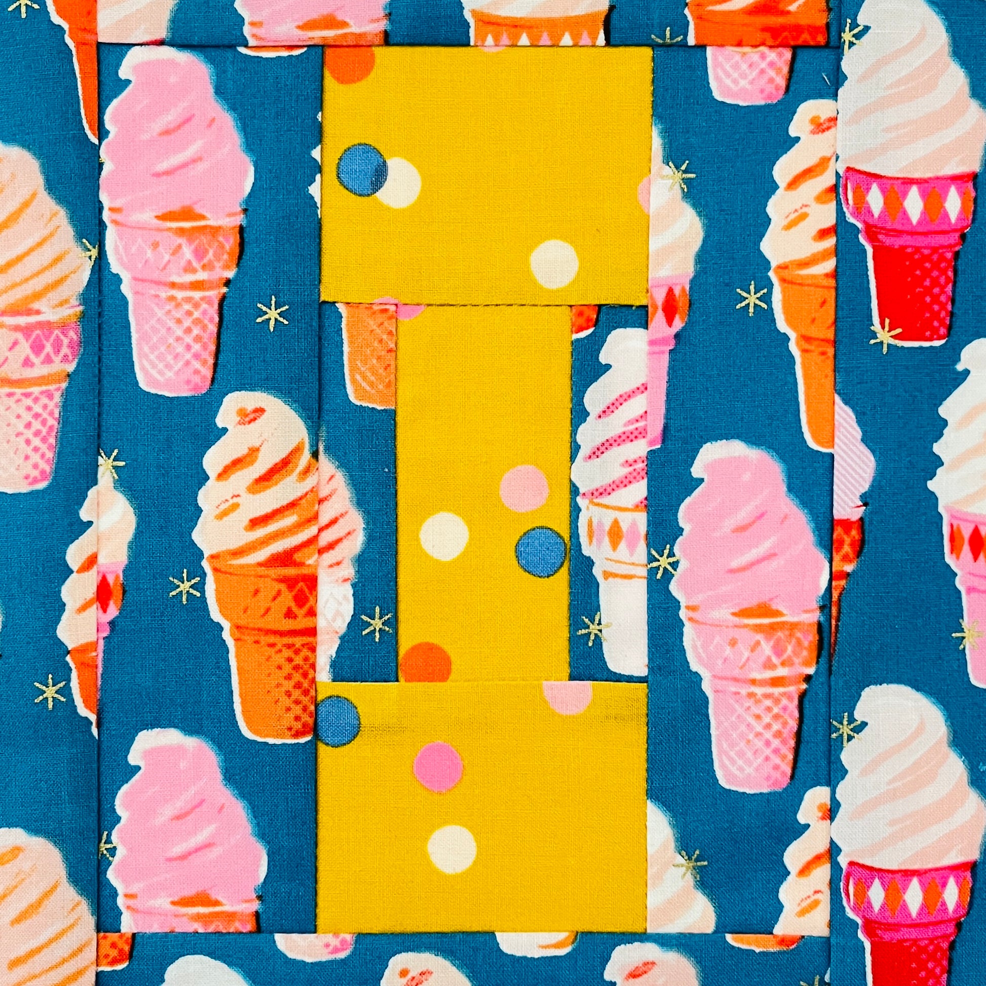 I is for Ice Cream - Ruby Star Society alphabet quilt block