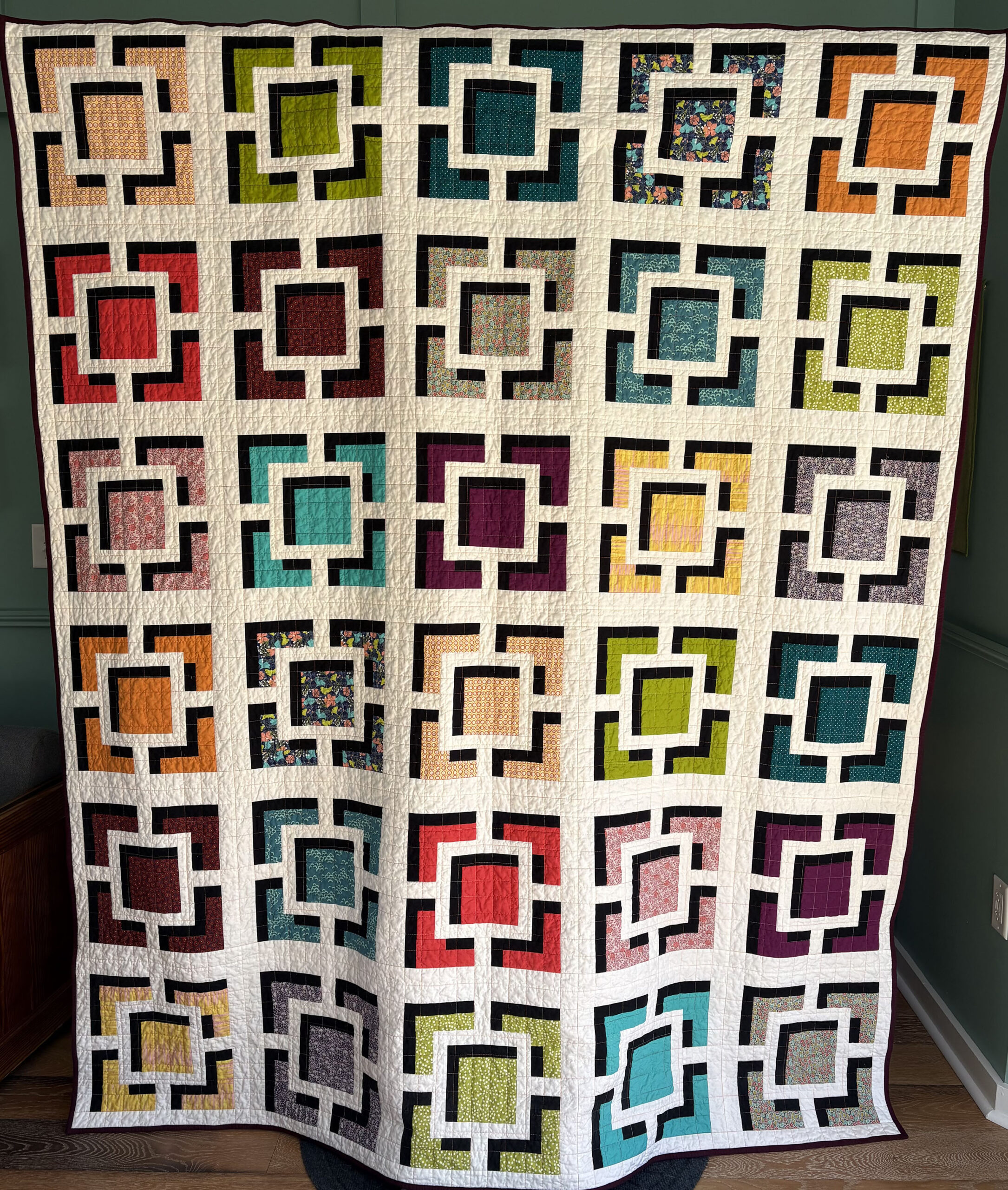 Queen Size Breezy Quilt in a classic stained glass palette